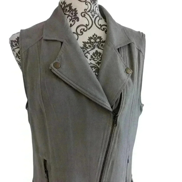 House of Harlow 1960 Stevle Faux Suede Zip Moto Vest Belted Grey Women's Medium - Picture 6 of 11